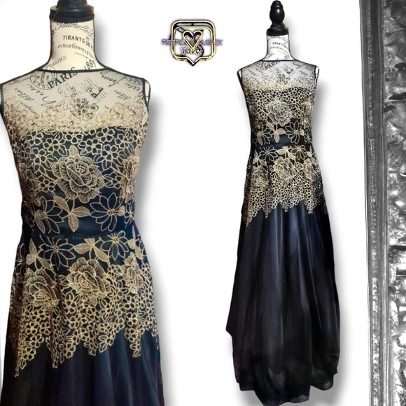 Tahari S. Levine Gold Embroidered Tulle Special Occasion Ballgown - Picture 10 of 11